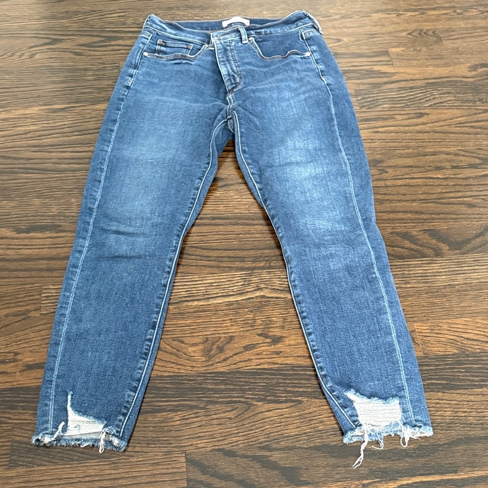 LOFT Dark Blue Distressed Skinny Ankle Jeans